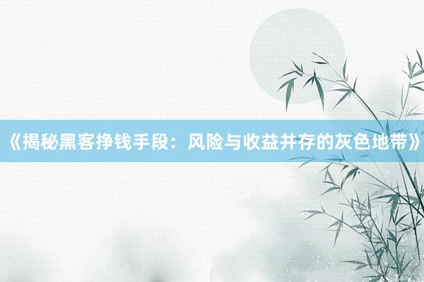 《揭秘黑客挣钱手段：风险与收益并存的灰色地带》